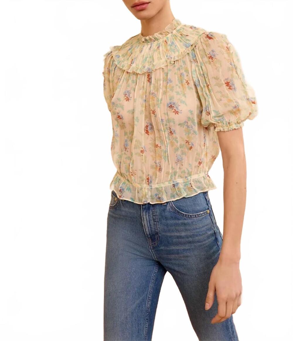 NEW ULLA JOHNSON solenne short sleeve silk top in moon petal